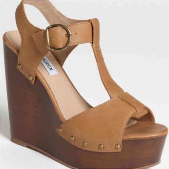 Steve Madden Wyliee Womens T Strap Peep Toe Leather Wedge Sandals Sz 9 - Picture 3 of 12
